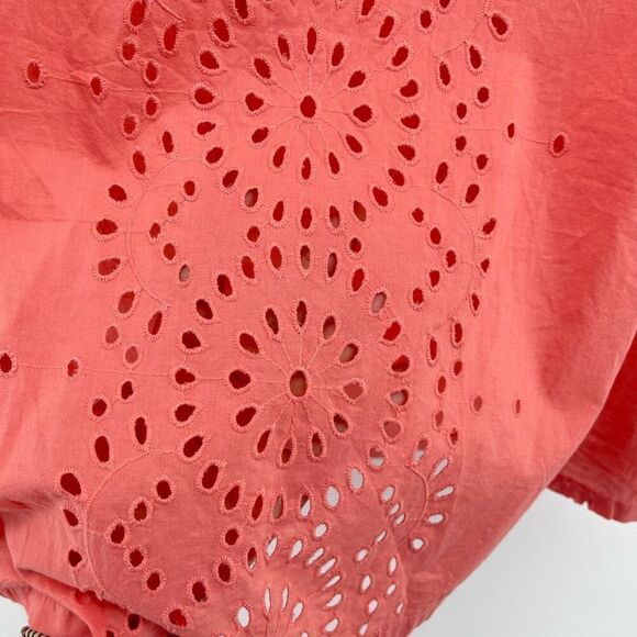 Liz Claiborne Coral Orange Eyelet Cotton Top – Keyhole Neck, Petite Medium - Picture 5 of 10